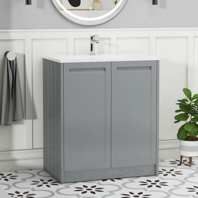 Royal Bathrooms Elmore 700mm Traditional Floor Standing 2 Door Bathroom Vanity Unit With Matt Stone Basin Sink - Matt Pebble Grey - image 1