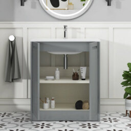 Royal Bathrooms Elmore 700mm Traditional Floor Standing 2 Door Bathroom Vanity Unit With Matt Stone Basin Sink - Matt Pebble Grey - thumbnail 5