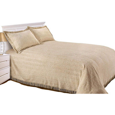 Just So Home Luxury Candlewick Bedspread Traditional Bed Throw (King, Barley)