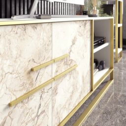 Decorotika Polka Tv Stand Tv Unit For Tvs Up To 72 Inch White Marble Effect And Gold - thumbnail 3