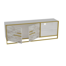 Decorotika Polka Tv Stand Tv Unit For Tvs Up To 72 Inch White Marble Effect And Gold - thumbnail 5