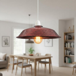 Rustic Red Vintage Metal Pendant Light Shade 36Cm E27 Easy Fit Ceiling Light For Kitchen, Living Room Or Bedroom. - thumbnail 4