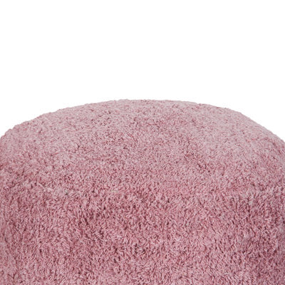 Beliani Handmade Pink Shaggy Cotton Pouffe 50 X 35 Cm - Round Boho Seat - image 1