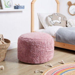 Beliani Handmade Pink Shaggy Cotton Pouffe 50 X 35 Cm - Round Boho Seat - thumbnail 2