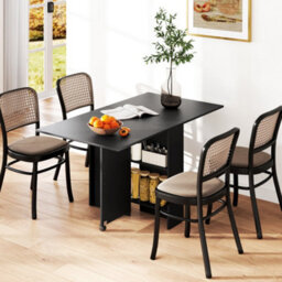 Wyld Haus Kafa Laso Extendable Drop-Leaf Dining Table With Storage Shelves And Wheels, Black, Seats Up To 6 - thumbnail 2