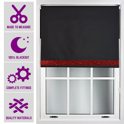Furnished Black Fabric Blackout Blind With Red Glitter Accent Made To Measure - (W)150Cm X (L)165Cm - image 1