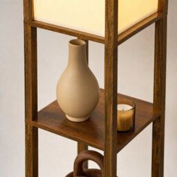 Homcom Dual Light Shelf Floor Lamp - Rustic Brown - thumbnail 2