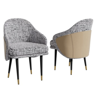 Fativo Set Of 2 Dining Chairs: Modern Upholstered Kitchen Dining Chairs Two Toned Sponge Padded Dining Room Chairs Grey Khaki