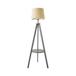 Valuelights Morrigan Grey Wood Shelf Tripod Floor Lamp With White Trim Scallop Shade - thumbnail 6