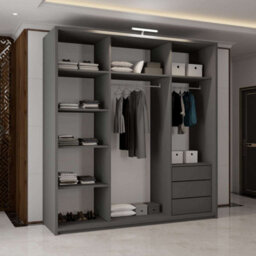 M N Furniture Ltd Wardrobe With Led Light Modern 2 Or 3 Full Length Sliding Door - Bedroom Cabinet With Drawers 150Cm,200Cm,250Cm (Grey,200Cm) - thumbnail 4