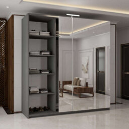 M N Furniture Ltd Wardrobe With Led Light Modern 2 Or 3 Full Length Sliding Door - Bedroom Cabinet With Drawers 150Cm,200Cm,250Cm (Grey,200Cm) - thumbnail 3