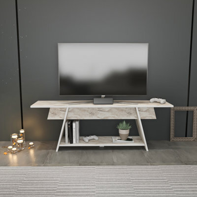 Decorotika Lanca Tv Stand Tv Unit For Tvs Up To 59 Inch White Marble Effect - image 1