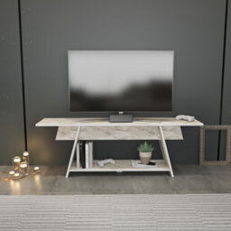 Decorotika Lanca Tv Stand Tv Unit For Tvs Up To 59 Inch White Marble Effect
