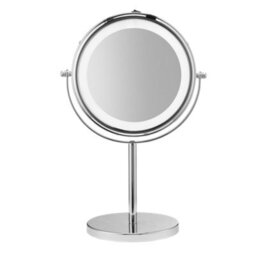 Croydex Chrome Effect Round Freestanding Bathroom Illuminated Modern Cosmetic Mirror (H)35.9Cm (W)23.5Cm - thumbnail 1