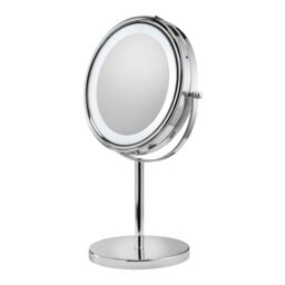 Croydex Chrome Effect Round Freestanding Bathroom Illuminated Modern Cosmetic Mirror (H)35.9Cm (W)23.5Cm - thumbnail 2