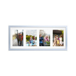 AK Frames 50X20Cm Silver Sleek Multi Photo Frame With White Mount - Holds 4 Apertures (4X) 6X4 Photos - thumbnail 1