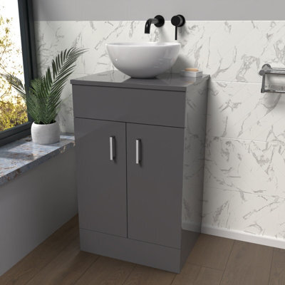 Nes Home 500mm Anthracite Bathroom Vanity Unit With Countertop & Round Basin - image 1