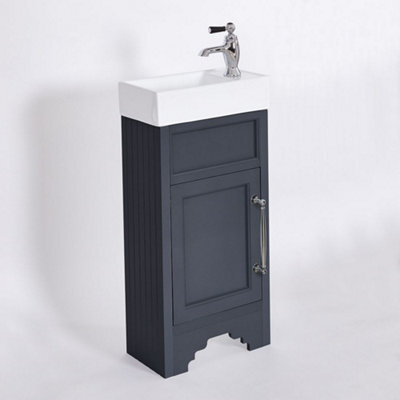 Homestylestore Black Grey 400mm Bathroom Vanity Unit With Basin And Chrome T Bar Handles - image 1