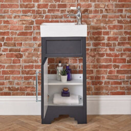 Homestylestore Black Grey 400mm Bathroom Vanity Unit With Basin And Chrome T Bar Handles - thumbnail 3