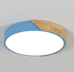 Led Blue Ceiling Light 24W Cool Light Flush Mount 30 Cm Round Wood - thumbnail 1