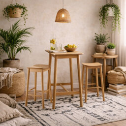 Wyld Haus Brno Bar Table And 2 Stools Natural Oak Effect, Matt Finish, Scandinavian Design - thumbnail 1