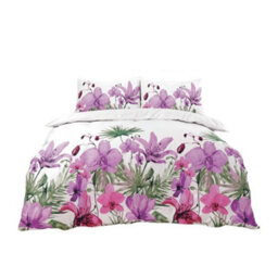 Duvet Cover And Pillowcase Set Lily Flower Design Bed Linen Magenta - thumbnail 2