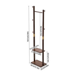 Living And Home Walnut Colour Rubberwood Freestanding Clothes Rack 5 Hooks Double Storage Shelves - thumbnail 8