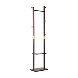 Living And Home Walnut Colour Rubberwood Freestanding Clothes Rack 5 Hooks Double Storage Shelves - thumbnail 5