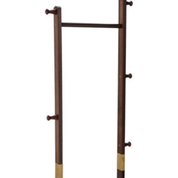 Living And Home Walnut Colour Rubberwood Freestanding Clothes Rack 5 Hooks Double Storage Shelves - thumbnail 7