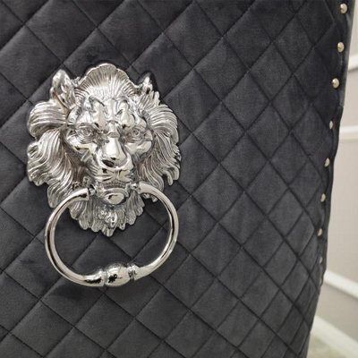 Stratus Interiors Bentley Upholstered Lion Knocker Dining Chair - 1Pcs Silver Plush Velvet - image 1