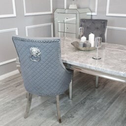 Stratus Interiors Bentley Upholstered Lion Knocker Dining Chair - 1Pcs Silver Plush Velvet - thumbnail 9