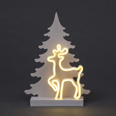Shatchi Wooden Christmas Decoration Pre Lit Led Silhouette Nativity Scene Ornament Table Window Battery Operated, White, 40Cm - image 1