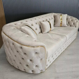 Stratus Interiors Ambassador Sofa Chesterfield Toronto Metal Trim Fabric - Frill Design - 2 Seater - Silver Trim - thumbnail 2