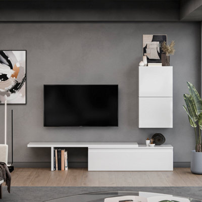 Decorotika Bezier Moduler Modern Tv Unit Wall Mount Customizable Layout High Gloss White - image 1
