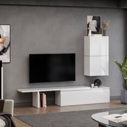 Decorotika Bezier Moduler Modern Tv Unit Wall Mount Customizable Layout High Gloss White - thumbnail 3