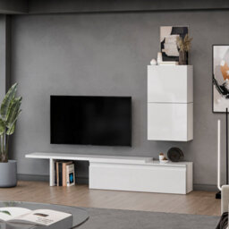 Decorotika Bezier Moduler Modern Tv Unit Wall Mount Customizable Layout High Gloss White - thumbnail 2