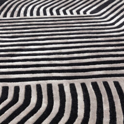 Black Handmade Modern Striped Wool 12-14mm Pile Stain-Resistant Rug For Bedroom, Living Room, Dining Room-120Cm X 170Cm - thumbnail 3