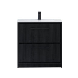 Royal Bathrooms Livora 800mm Black Woodgrain Floor Standing Bathroom Vanity Unit 2 Drawer With Ceramic Basin & Matt Black Handle - thumbnail 5