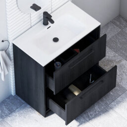 Royal Bathrooms Livora 800mm Black Woodgrain Floor Standing Bathroom Vanity Unit 2 Drawer With Ceramic Basin & Matt Black Handle - thumbnail 4