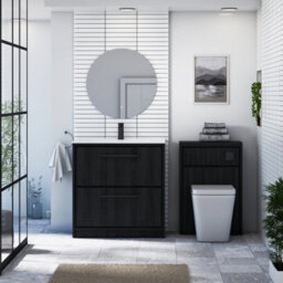 Royal Bathrooms Livora 800mm Black Woodgrain Floor Standing Bathroom Vanity Unit 2 Drawer With Ceramic Basin & Matt Black Handle - thumbnail 3