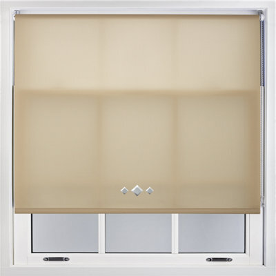 FURNISHED Trimmable Roller Blind With Triple Diamond Chrome Eyelet And Metal Fittings - Cappuccino Daylight Shade (W)120Cm X (L)210Cm