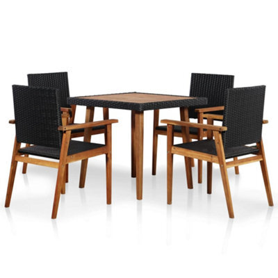 Walplus 5 Piece Outdoor Dining Set Poly Rattan Black And Brown - image 1