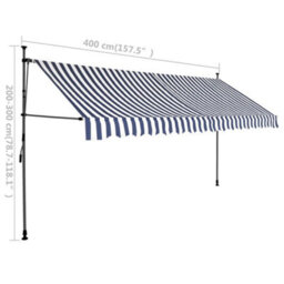 Berkfield Manual Retractable Awning With Led 400 Cm Blue And White - thumbnail 8