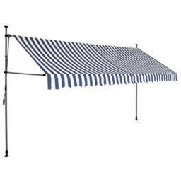 Berkfield Manual Retractable Awning With Led 400 Cm Blue And White - thumbnail 2