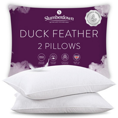 Slumberdown Duck Feather Pillows 2 Pack Hotel Quality Medium Firm Bed Pillow 100% Luxury Cotton Cover Natural Pillows 48X74Cm - image 1