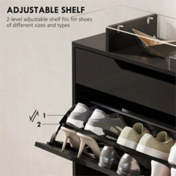 Shoe Cabinet With 3 Drawers, High Gloss Front Panels, Glass Top Black - thumbnail 5