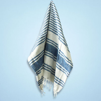 Serenityy Hamman Spa Towel Ocean Blue 90X170Cm - Striped Polycotton Luxury Spa Towel - image 1