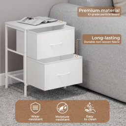 Levede Bedside Table 2 Fabric Drawer Nightstand Storage Furniture Cabinet - thumbnail 8