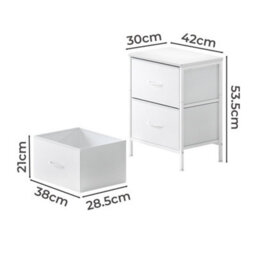 Levede Bedside Table 2 Fabric Drawer Nightstand Storage Furniture Cabinet - thumbnail 4