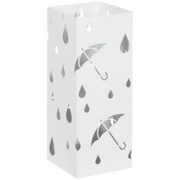 Homcom Metal Umbrella Stand, Square Umbrella Basket With 4 Hooks Drip Tray White - thumbnail 2